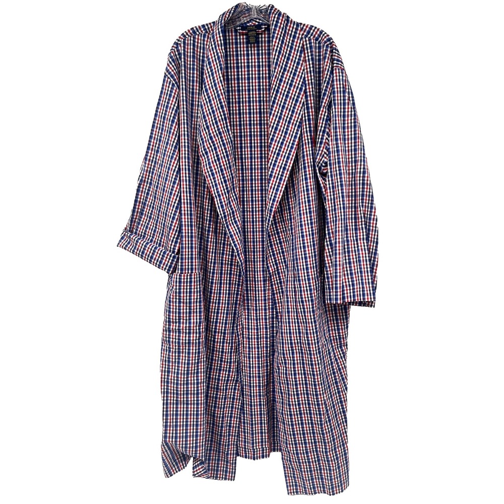 POLO RALPH LAUREN Men's S/M Plaid Lightweight Bath Sleepwear Robe Pockets--READ!